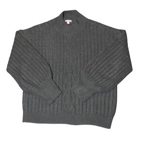 Vince Camuto Cable-Knit Sweater Women’s Sz L Black Mock Neck Pullover Oversized